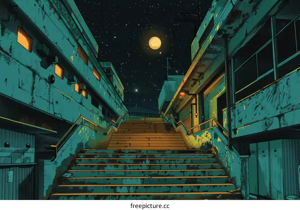 Mysterious Night Alley in a Japanese City