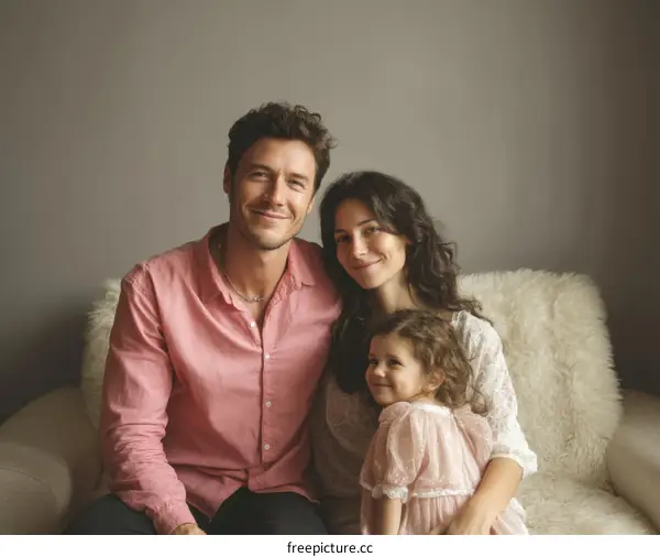 Happy Family Portrait Sitting on Couch