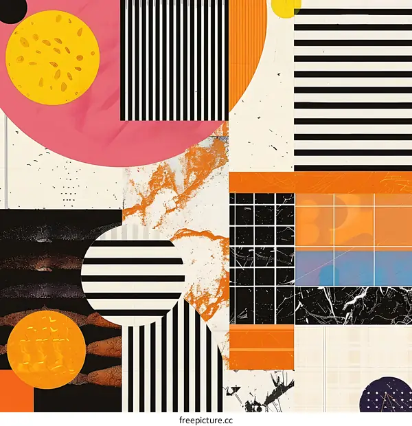 Abstract Geometric Artwork with Circles and Stripes