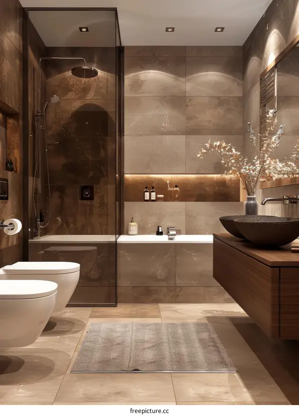 Modern Luxury Bathroom Design with Warm Tones