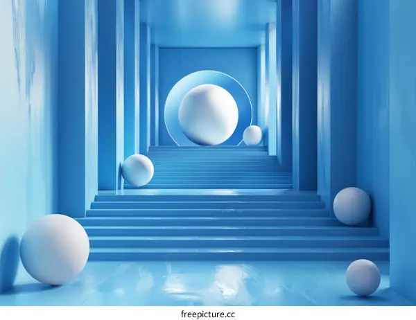 Abstract Blue Geometric Background with White Spheres