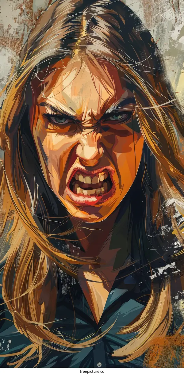 Angry Woman Portrait Digital Art Illustration