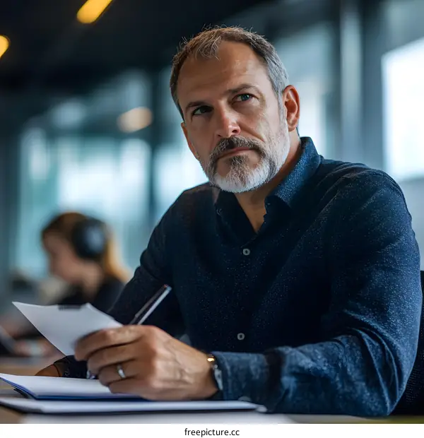 Caucasian Businessman Taking Notes in the Office