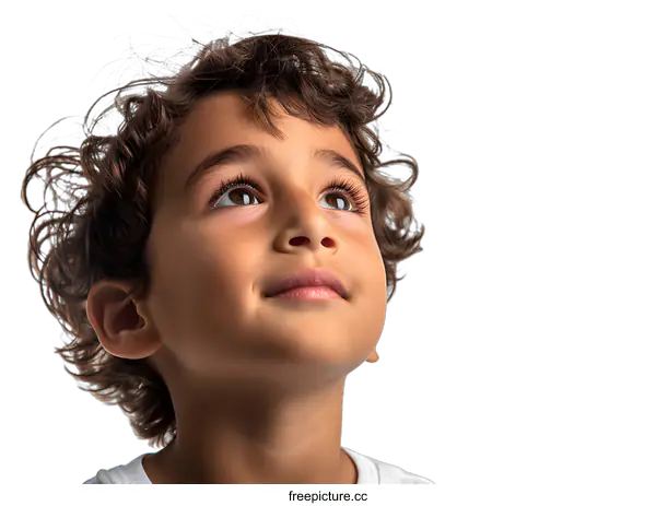 [Transparent Background PNG]Portrait of Young Boy Looking Up
