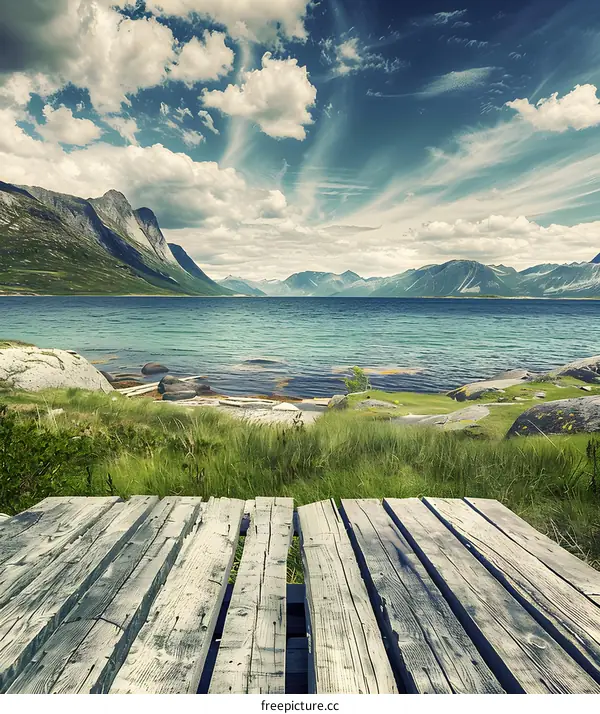 Mountain Lake View From Wooden Dock
