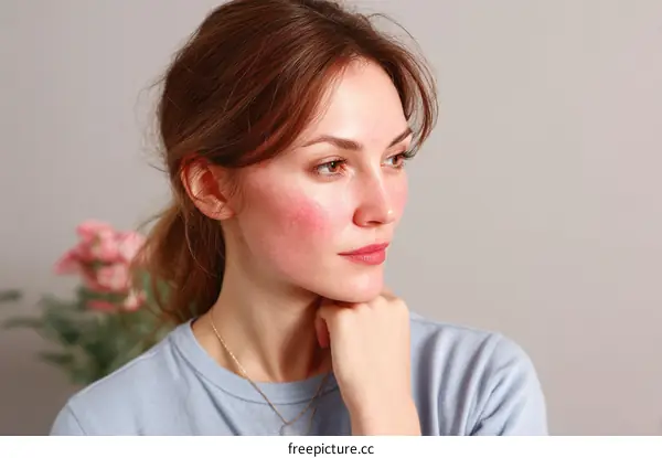 Close-up portrait of a young Caucasian woman