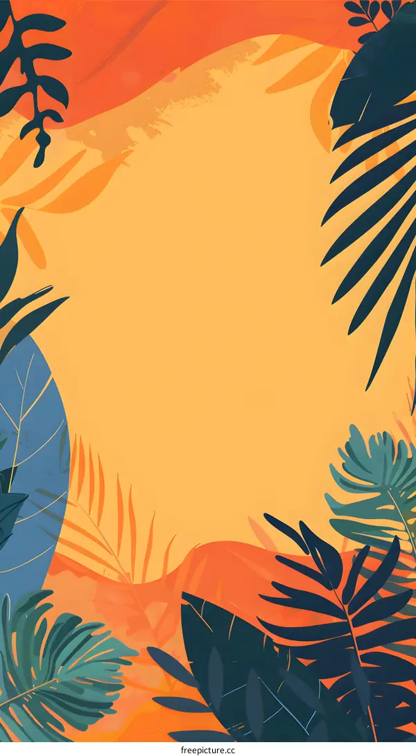 Tropical Leaves Illustration With Yellow Background