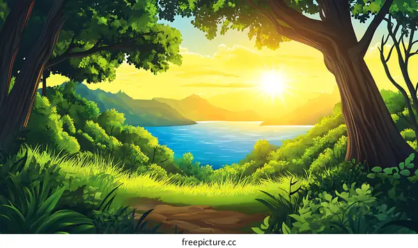 Beautiful Sunset Over Mountain Lake