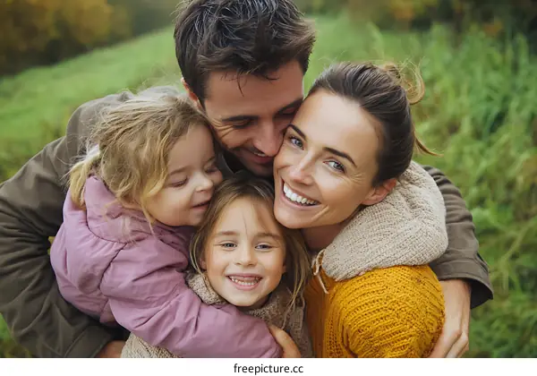 Happy Family Outdoors Embracing