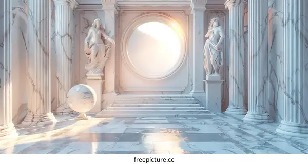 Marble Architectural Interior with Sculptures