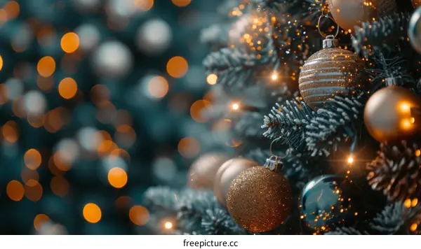 Golden and Silver Christmas Tree with Blurred Lights
