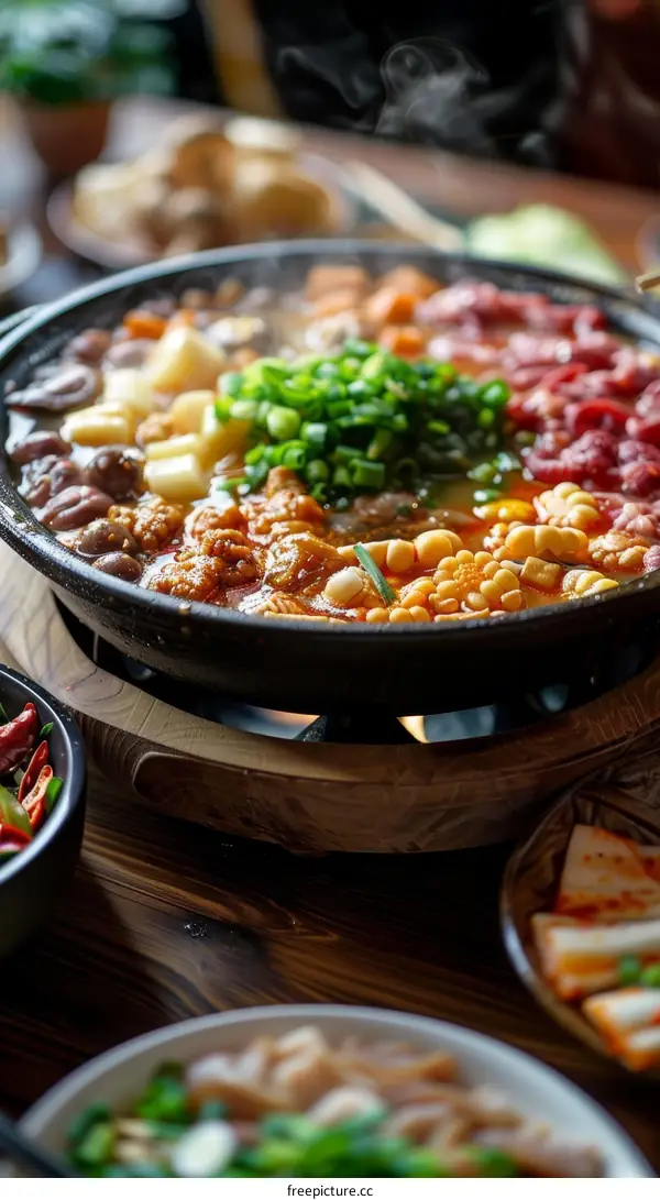 A delicious and spicy hot pot with various ingredients