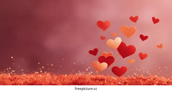 Romantic Valentines Day Hearts on a Glittering Background