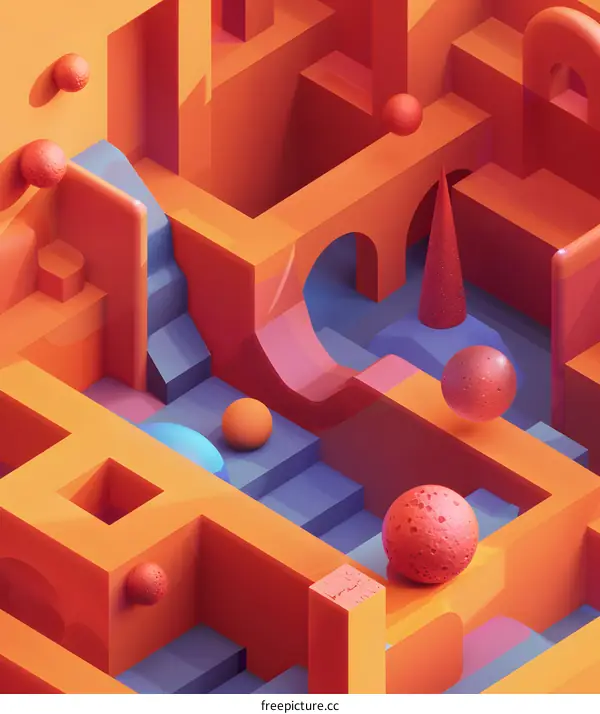 Abstract 3D Geometric Shapes in Orange and Blue Color Palette