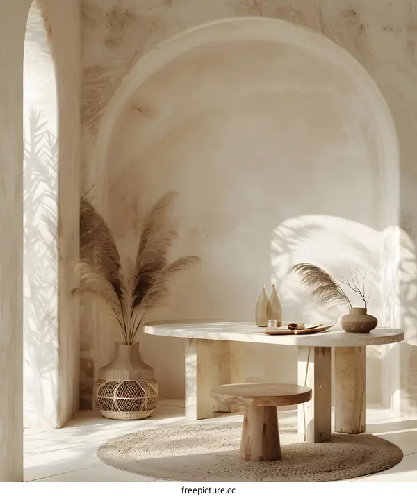 Minimalist Beige Interior Design With Dried Pampas Grass