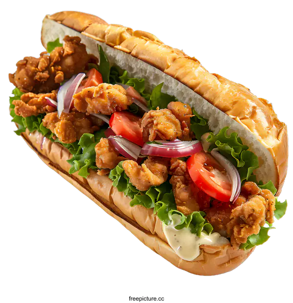 [Transparent Background PNG]Crispy Chicken Sandwich on White Background