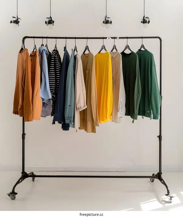 Clothes Rack With Colorful Shirts and Sweaters