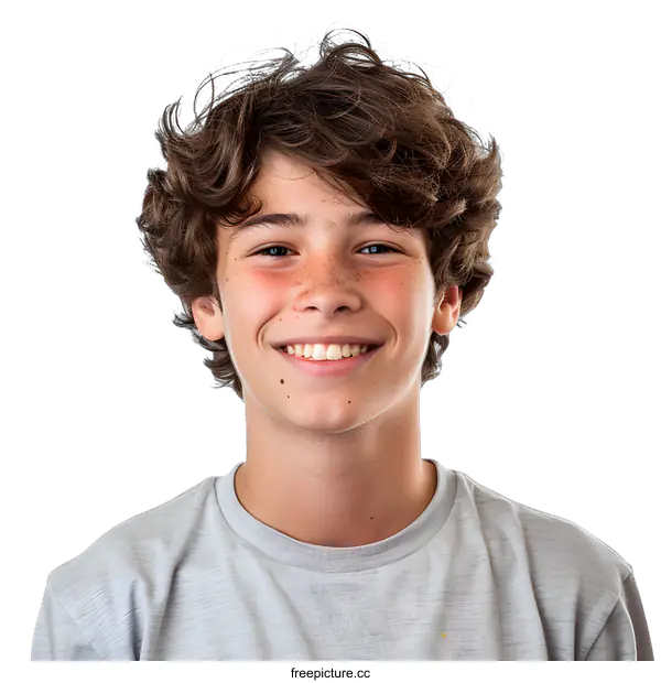 [Transparent Background PNG]Portrait of Smiling Teenager Boy with Freckles
