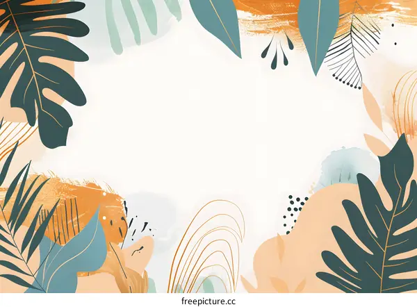 Abstract Green and Orange Tropical Leaf Illustration
