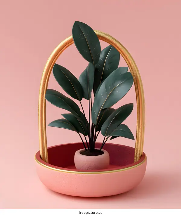 Minimalist Green Plant in Gold and Pink Pot