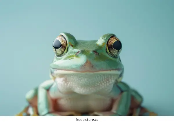 A Green Tree Frog with Big Bulging Eyes