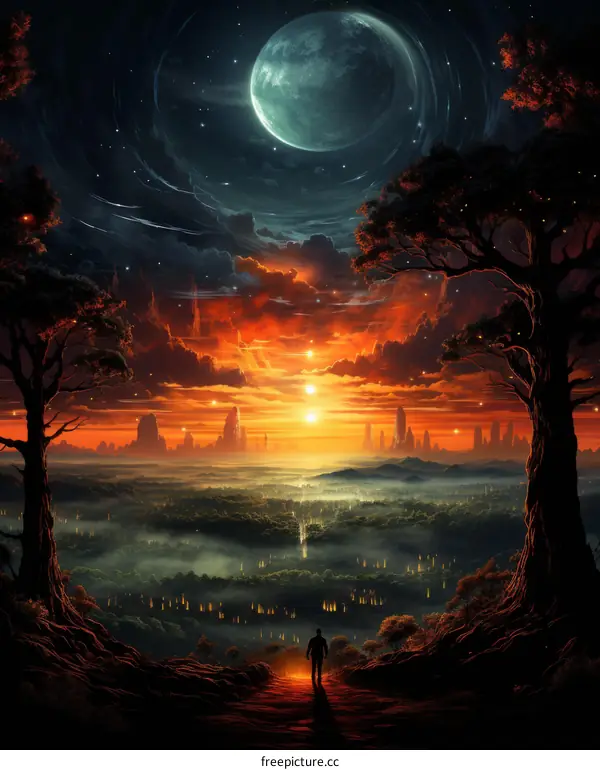 The man standing on the cliff and looking at the beautiful scenery