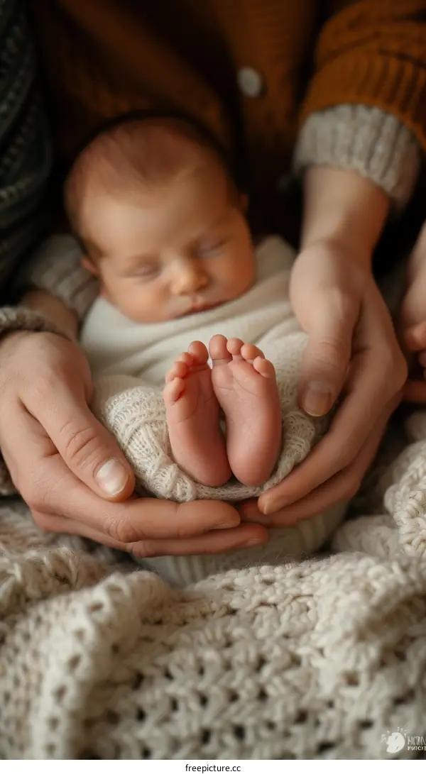 newborn baby sleeping in parents hands