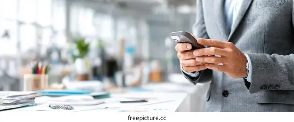 Businessman using cellphone in office