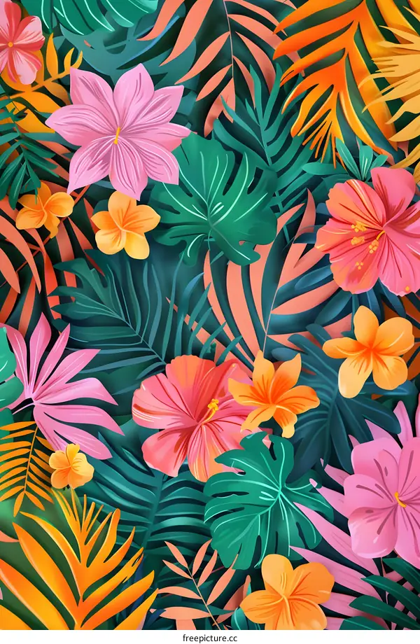 Tropical Leaves and Flowers Pattern Design
