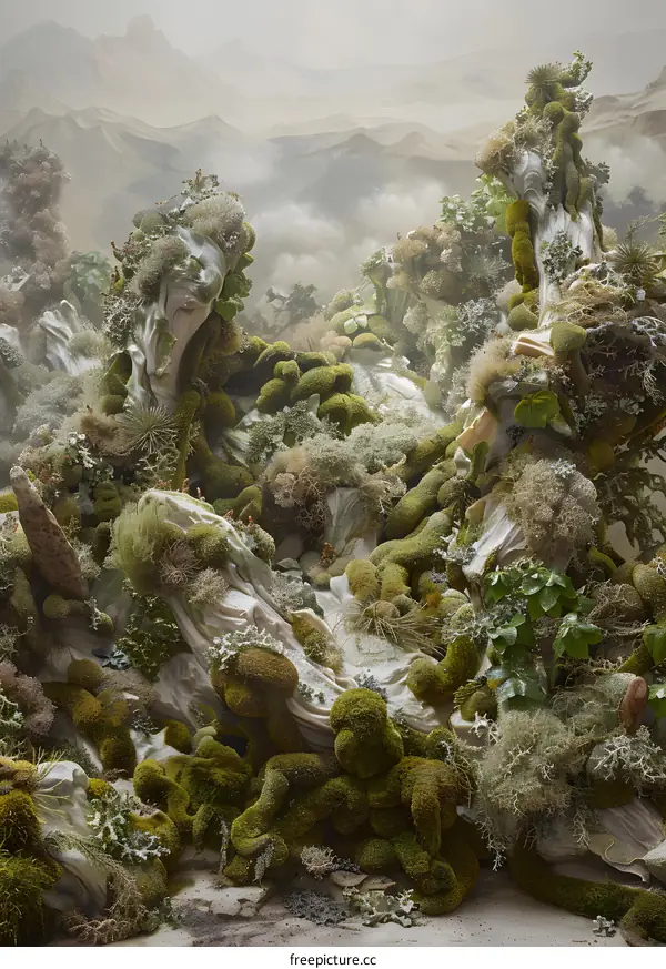 Close Up of a Lush Green Moss Covered Landscape