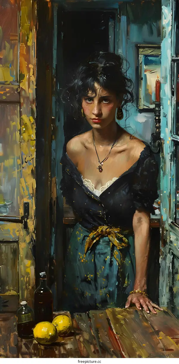 portrait of a young woman in a blue dress