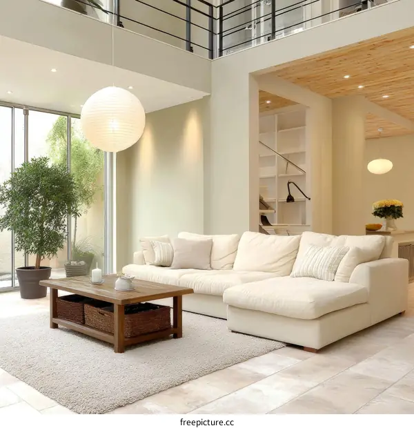 Modern Beige Living Room with Sectional Sofa
