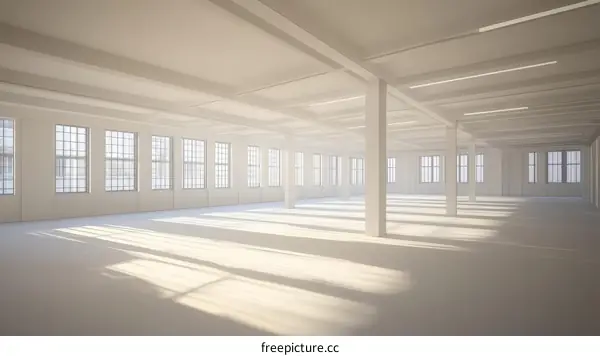 Empty White Industrial Loft Interior Design