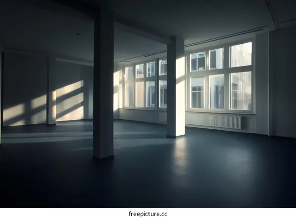 Empty Office Room With Sunlight Through Windows