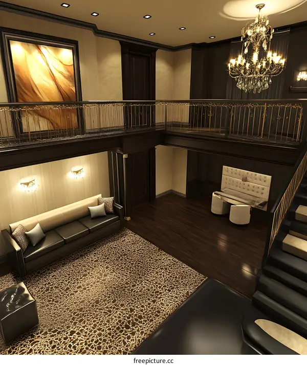 Luxury Living Room Interior Design with Black and Gold Accents