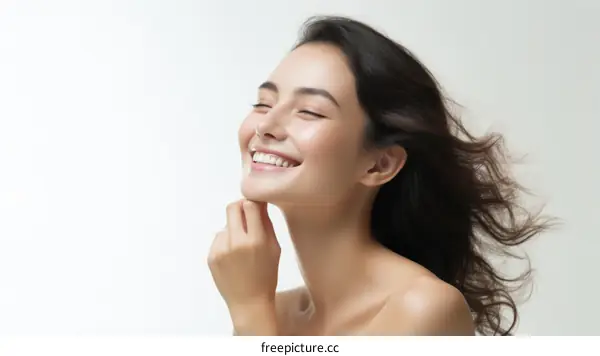 Beautiful young woman with perfect skin and toothy smile