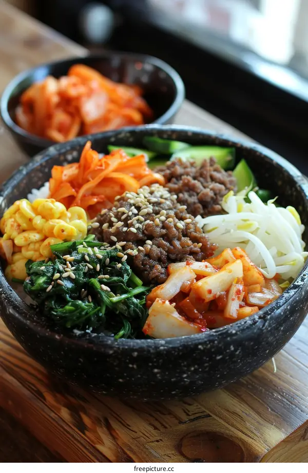 Korean Food Bibimbap Rice Bowl With Side Dishes