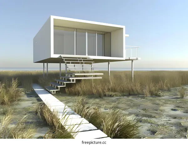 Modern House on Stilts Over Water