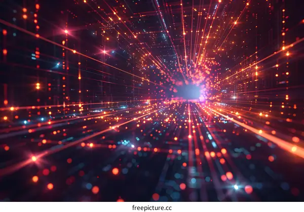 Abstract technology background with glowing particles and light rays