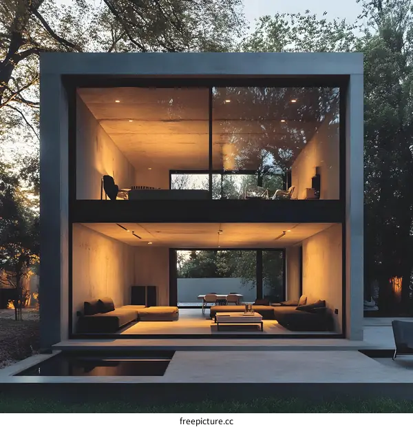 Modern Concrete House with Large Windows