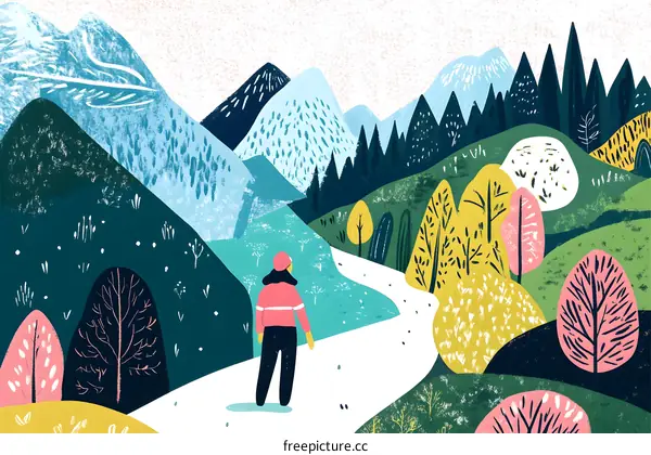 Woman Walking Through Mountain Landscape