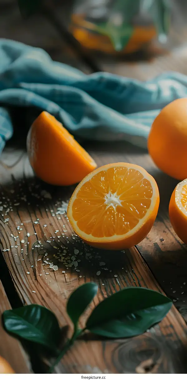 Fresh Oranges on a Wooden Table