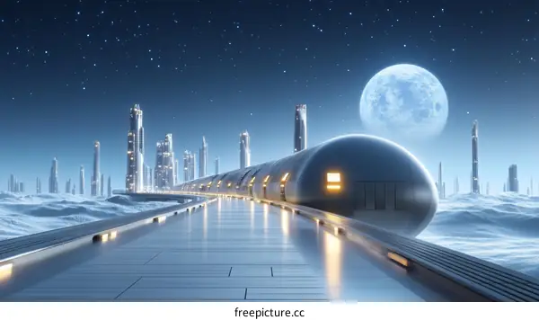 Futuristic Cityscape at Night with Transport