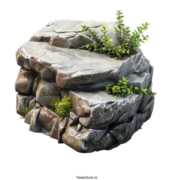 [Transparent Background PNG]Rock Formation with Plants Isolated on transparent background