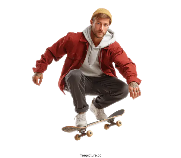 [Transparent Background PNG]Skateboarding Man in a Stylish Outfit