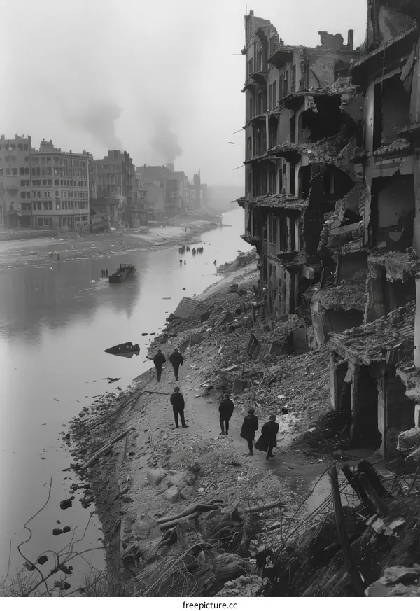 The ruins of the city of Rotterdam after the German bombing in World War II