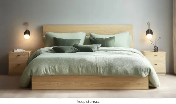 Modern Bedroom with Light Green Bedding