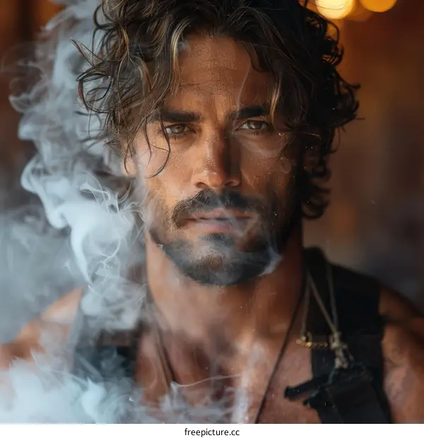 Rugged Man Contemplating with a Cigarette