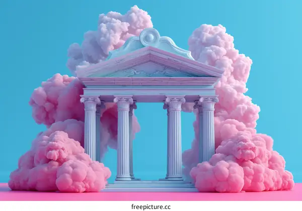 A Pink Temple in a Dreamlike Sky