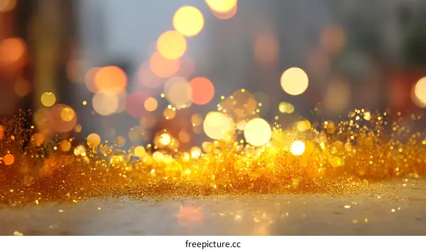 Golden Glitter Background with Bokeh Lights